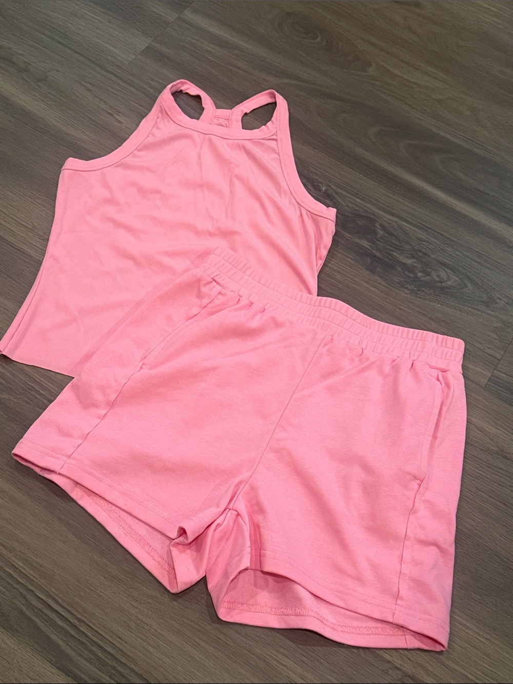 Women's Pink Racerback Tank and Elastic Waist Shorts Lounge Set